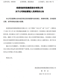 我爱我家发布公告称副总裁兼CIO刘东颖辞职，系个人年龄原因